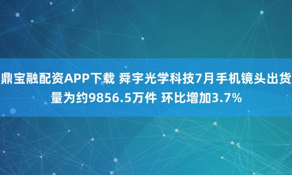 鼎宝融配资APP下载 舜宇光学科技7月手机镜头出货量为约9856.5万件 环比增加3.7%
